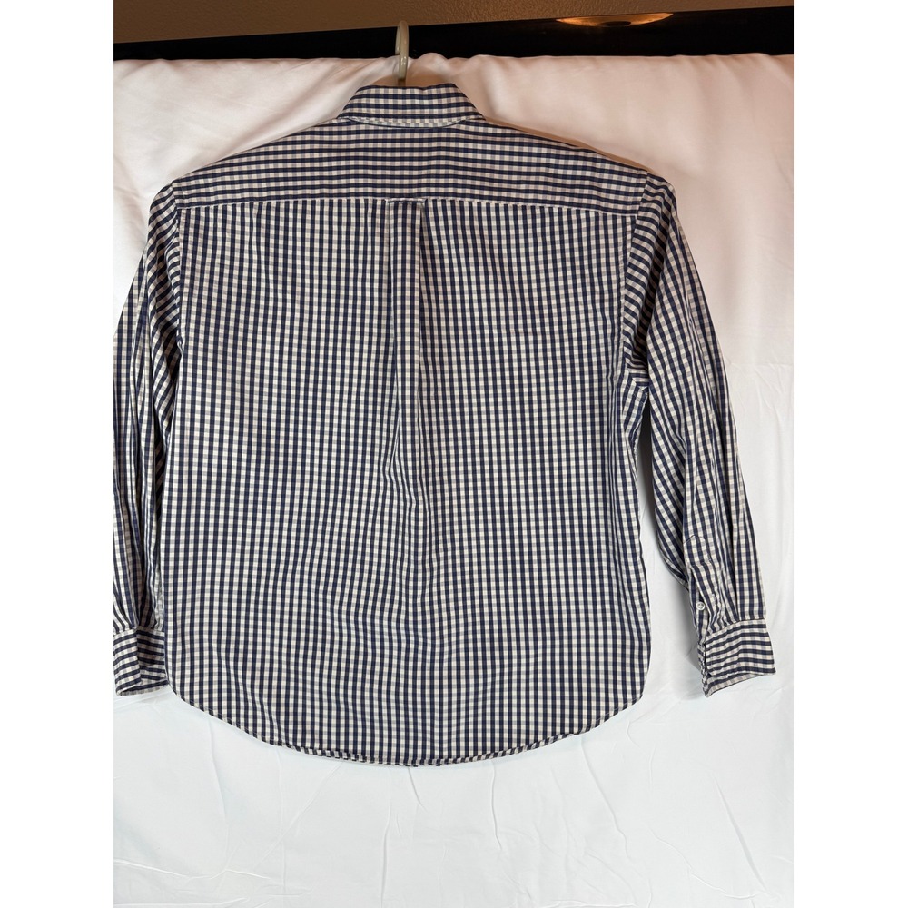 Faconnable Albert Goldberg Mens Gingham Check Cotton Button Down Shirt Navy Blue - Picture 2 of 8